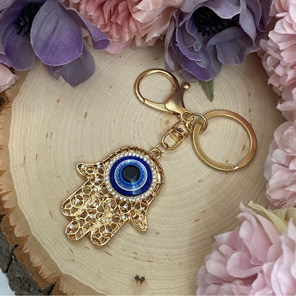 Bohemian Crystal Hamsa Hand with Evil Eye Keychain - Picture 8 of 15
